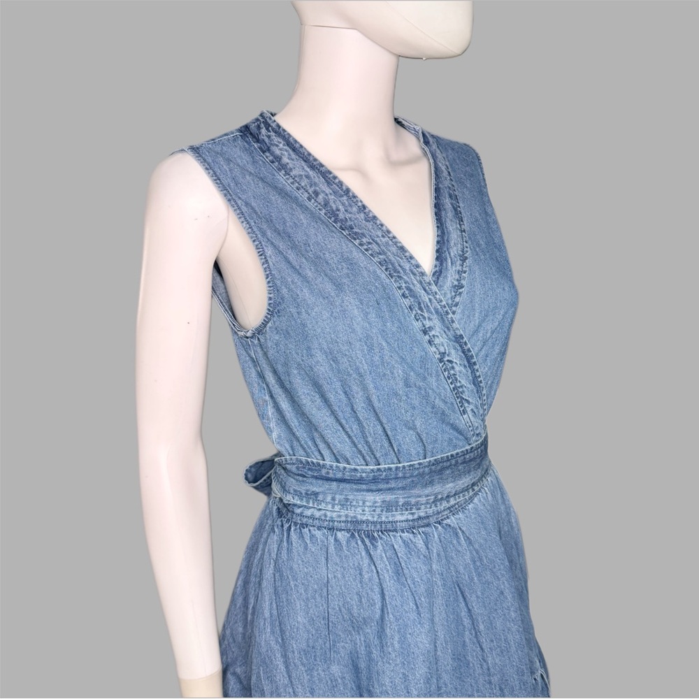 Avec Les Filles Blue Denim Tie Waist Wrap‎ Mini Dress - Picture 6 of 9